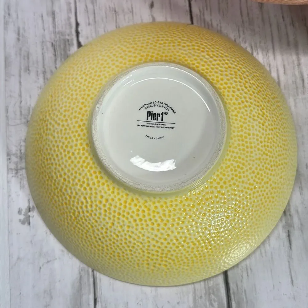 Pier 1 Imports Citrus Earthenware Serving Bowl‎ & 2 Bowls Set Lemon Lime